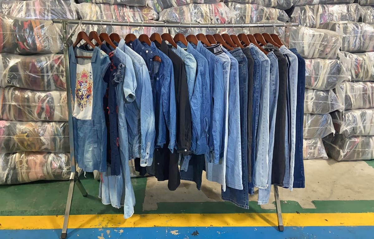 Jeans and denim in Korean used clothes bales — a popular category for African and Asian markets
