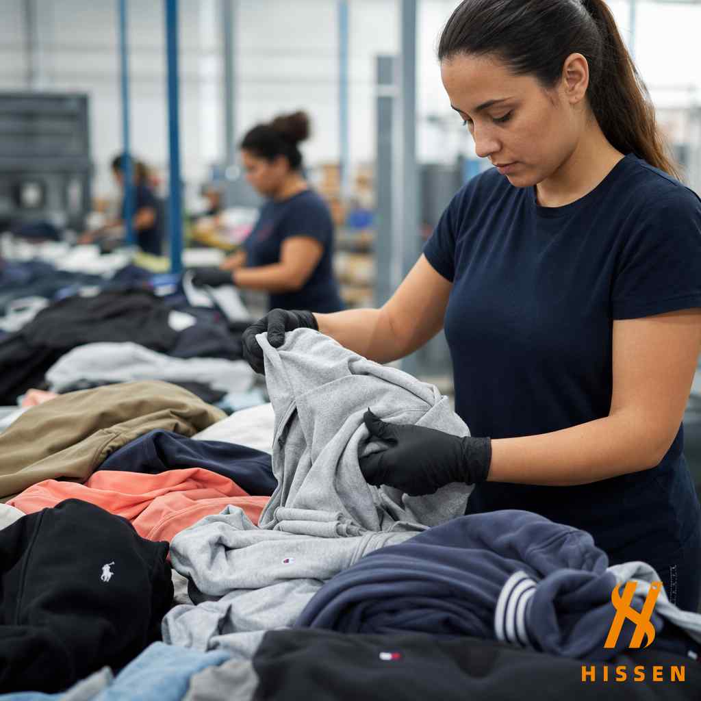 Branded clothing sorting at Guangzhou facility