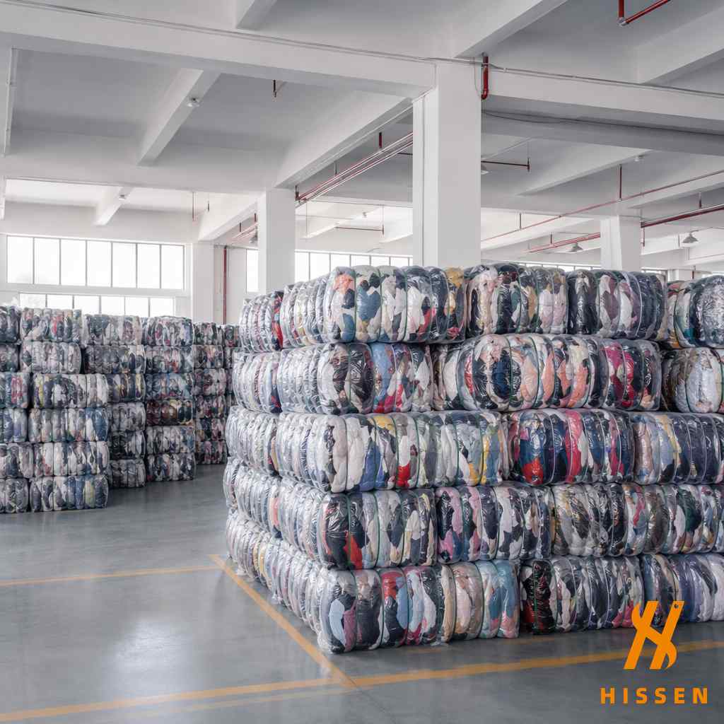 Branded used clothing bales at Guangzhou warehouse