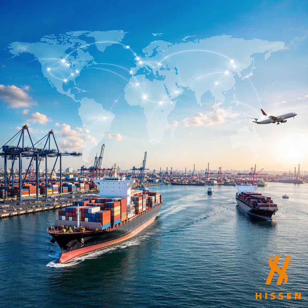 Global shipping and logistics at a busy international port with cargo containers for bulk secondhand clothes export