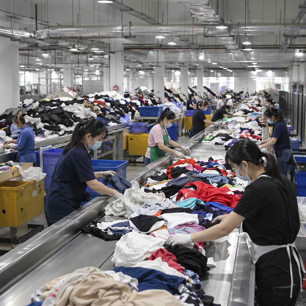 Professional used clothing sorting facility in Guangzhou