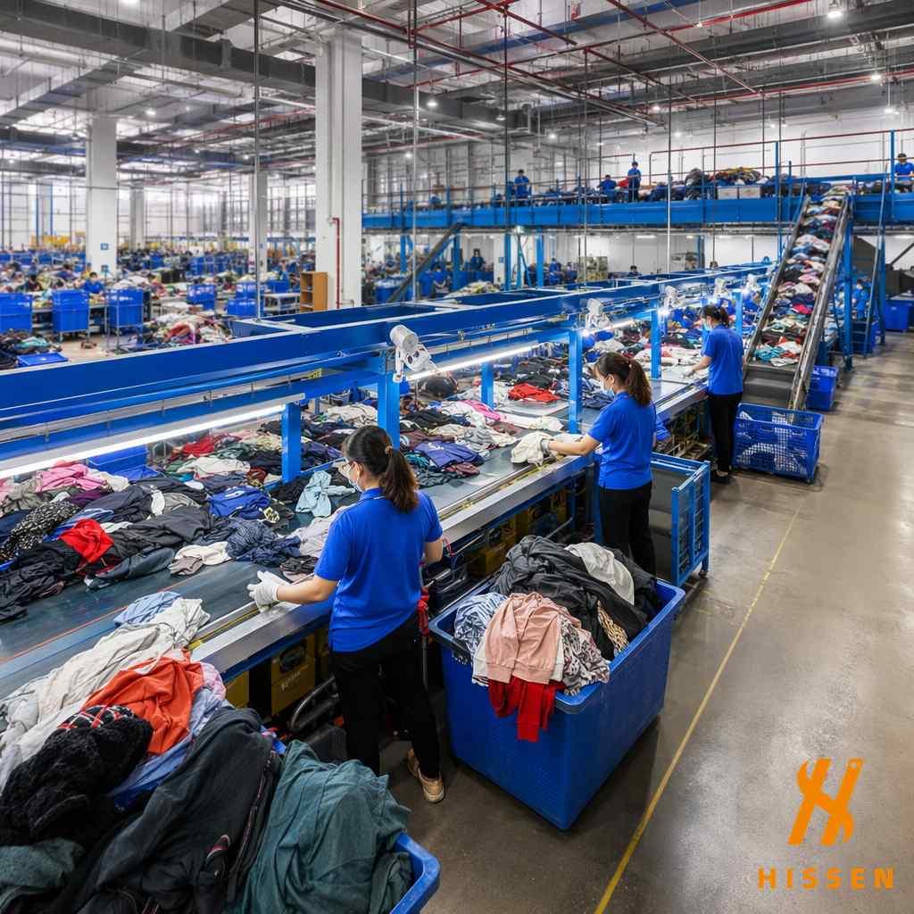 Hissen Global modern used clothing sorting facility in Guangzhou