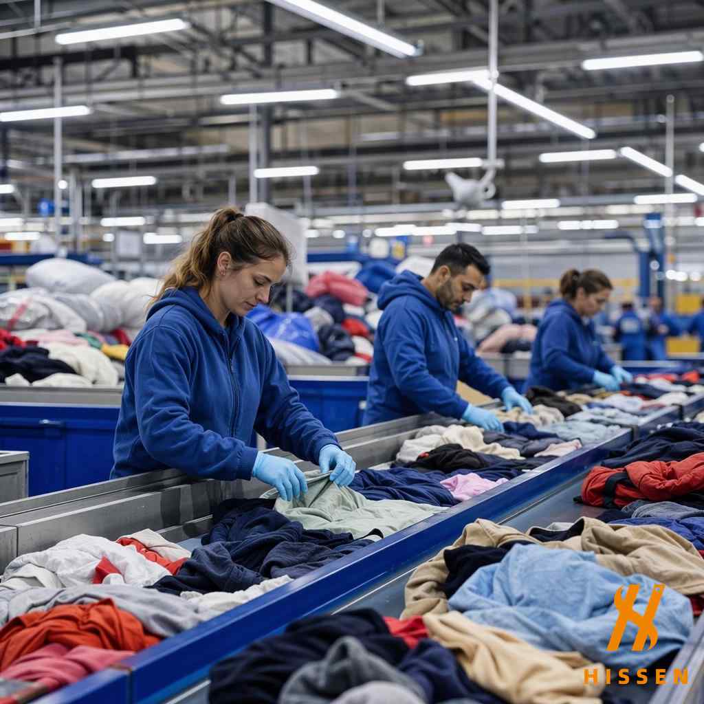 Hissen Global used clothing sorting facility with professional grading line