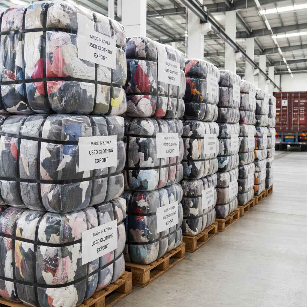 Korean used clothing bales ready for export to African and South American markets