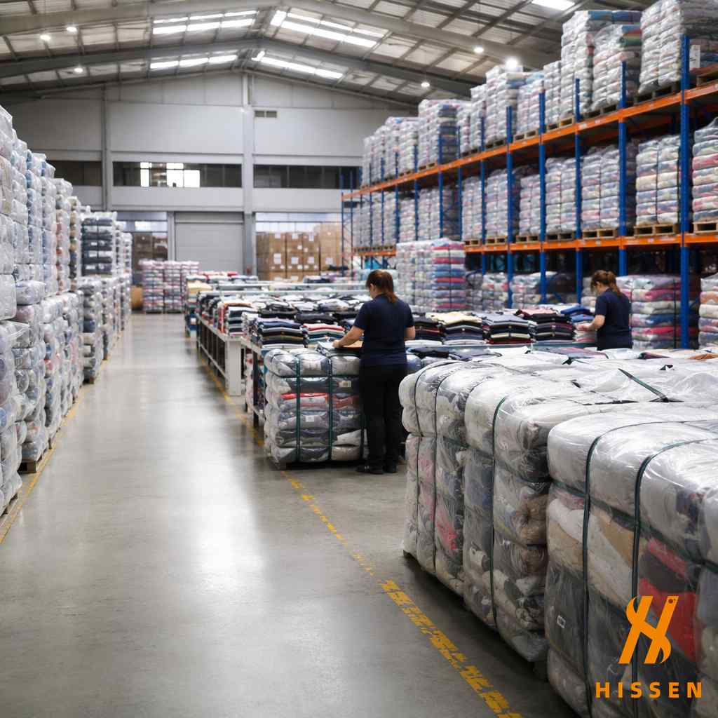 Clean professional warehouse of a high quality used clothing supplier for retail businesses