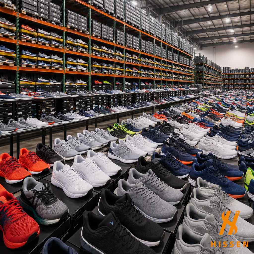 Warehouse stock of branded sports running shoes ready for wholesale export