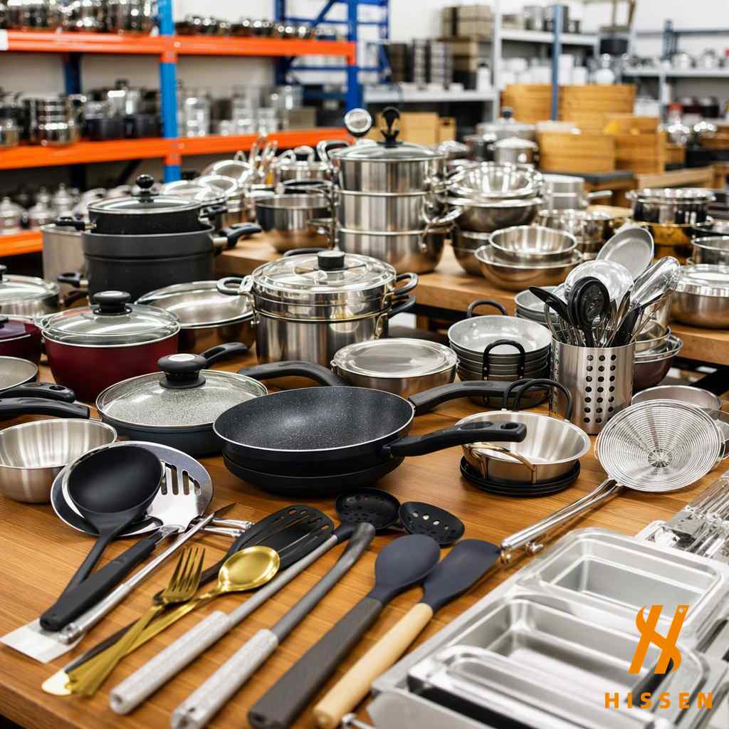 Mixed kitchenware wholesale load with pots pans ladles and cutlery
