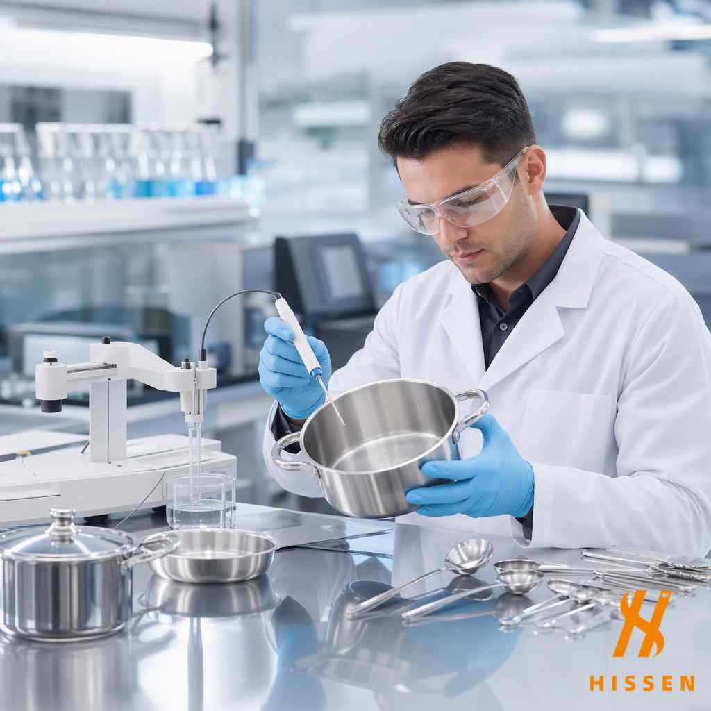 Laboratory testing stainless steel cookware for food contact compliance