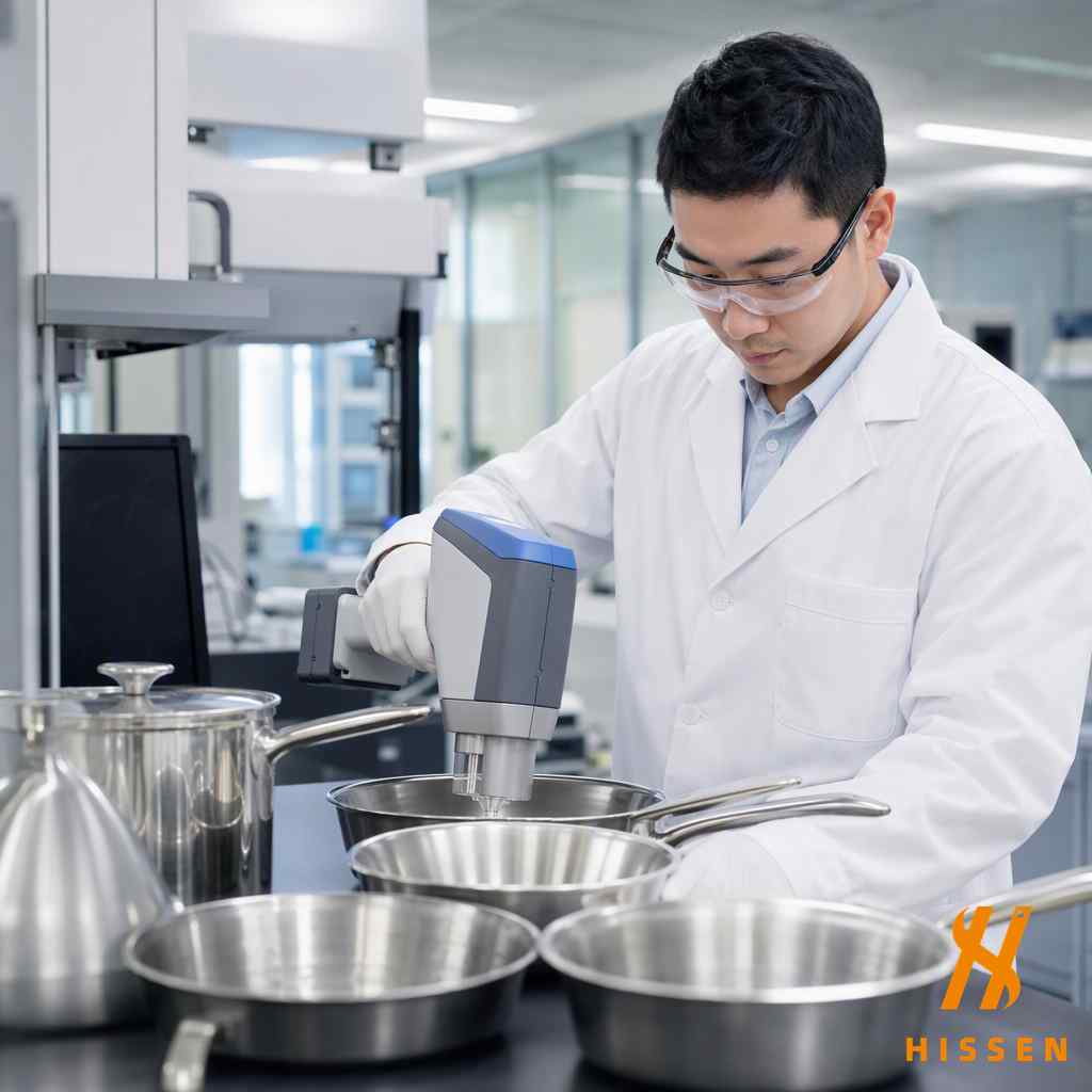 Laboratory technician testing cookware for heavy metal migration