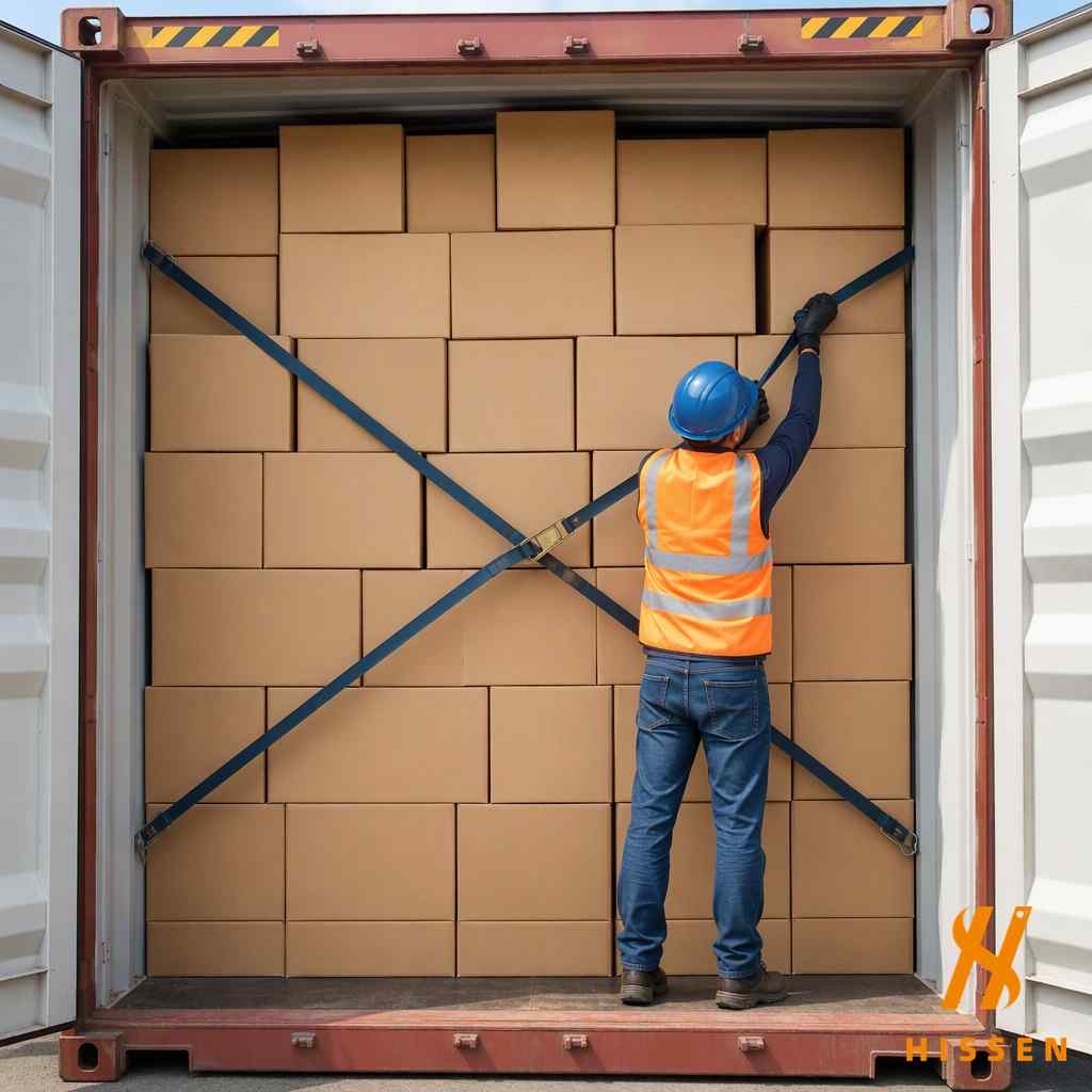 Container interior packed with kitchenware cartons ready for export