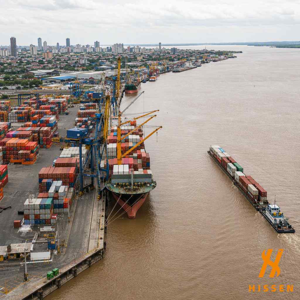 River port container terminal in a South American city